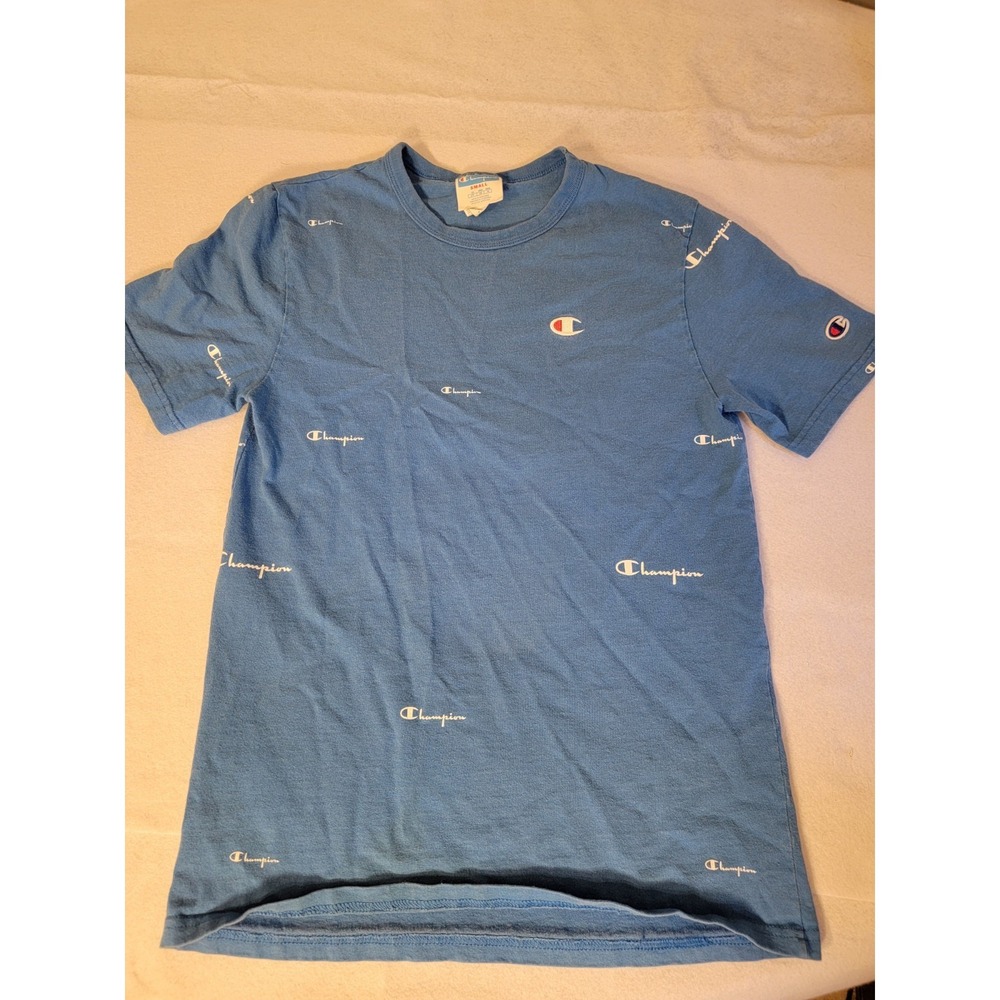 champion vintage‎ light blue logo shirt sz s